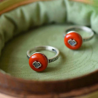 THAI SILVER Red Tourmaline & Ruyi Lock Ring